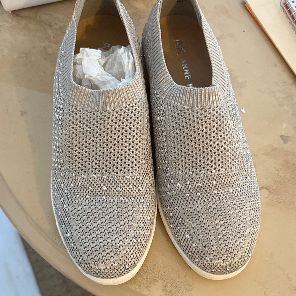 Anne Klein Gray Knit Slip-On Sneakers